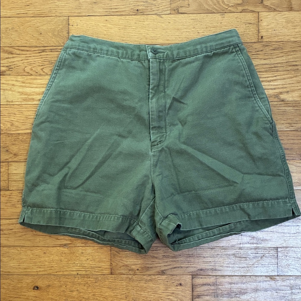 Vintage 90s Eddie Bauer Green Cotton Twill High Waisted Cargo Shorts